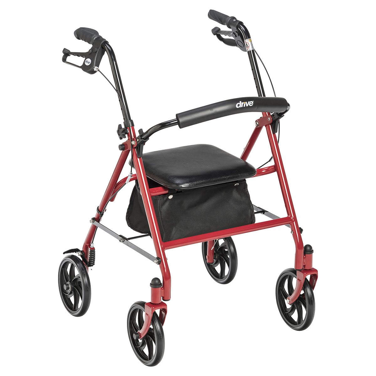 Drive, andador rollator de cuatro ruedas con respaldo plegable y removible, rojo