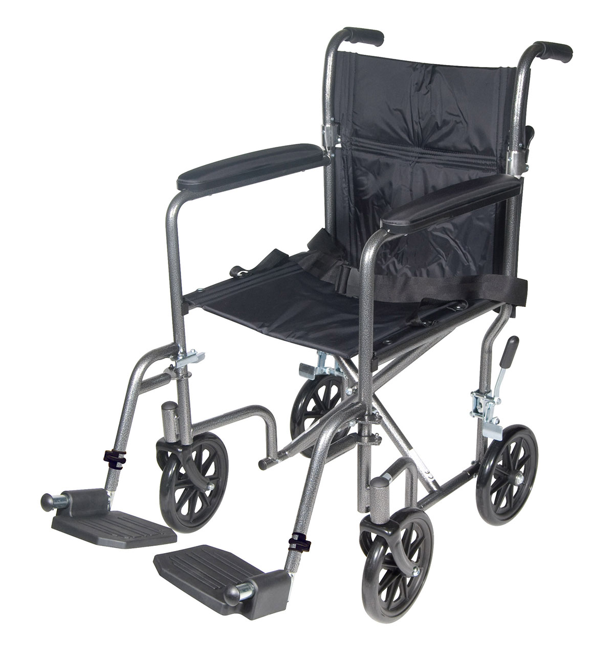 Drive, silla de transporte de acero ligera, brazos completos fijos, asiento de 17"