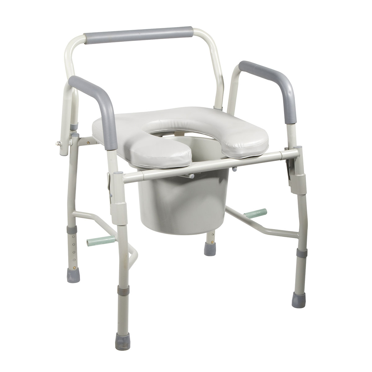 Inodoro portátil con brazos abatibles, acero deluxe, asiento acolchado, 1 pieza